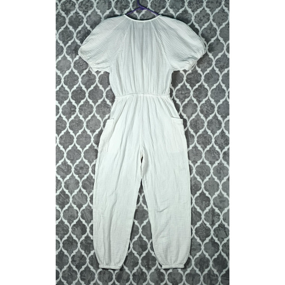 L Space Jumpsuit Womens Medium Gauze Puff Sleeve Pockets Boho Romper - Picture 13 of 14